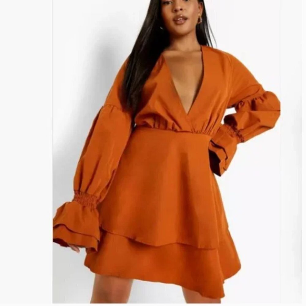 Boohoo Women's Plus Woven Wrap Layer Skater Dress - Size 12